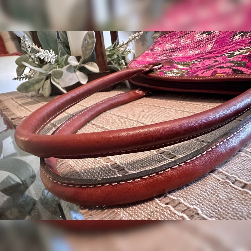 Leather Satchel w/ Pink Floral & Southwestern Pattern Embroidery